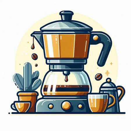 Coffee maker and cup of coffee. Vector illustration in cartoon style.のイラスト素材
