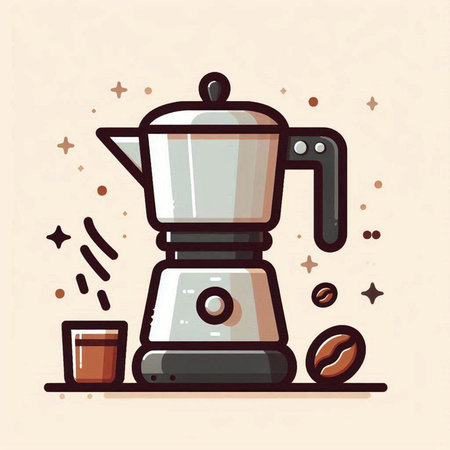 Coffee maker in flat style. Hand drawn vector illustration.のイラスト素材