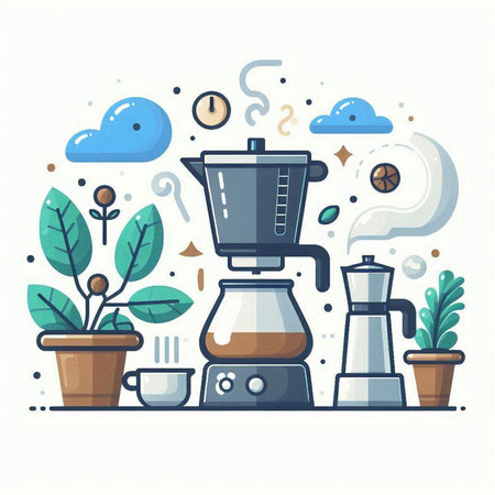 Coffee maker with coffee pots. Vector illustration in flat styleのイラスト素材