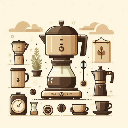 Coffee time flat icons set. Vector illustration in vintage style.のイラスト素材
