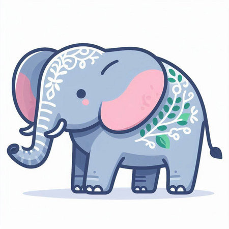 Cute elephant with floral ornament. Vector illustration in cartoon style.のイラスト素材