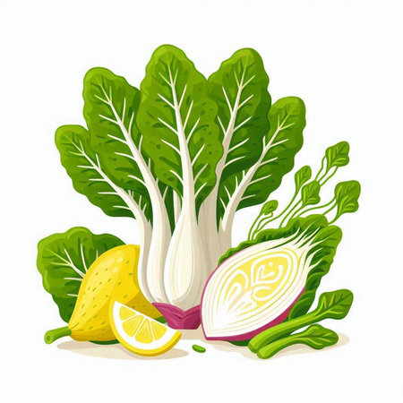 Illustration of fresh chinese cabbage, lemon and radicchioのイラスト素材