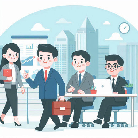 Business people working in the office. Vector illustration in cartoon style.のイラスト素材