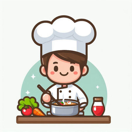 chef boy cooking in the kitchen, vector illustration, eps10のイラスト素材