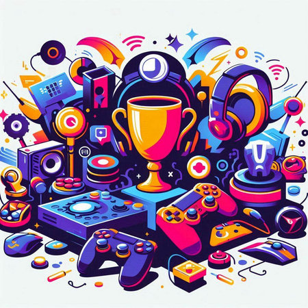 Vector illustration of a colorful party background with a lot of colorful objects.のイラスト素材