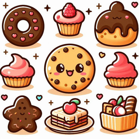 Cute cookies and sweets cartoon collection isolated on a white background.のイラスト素材