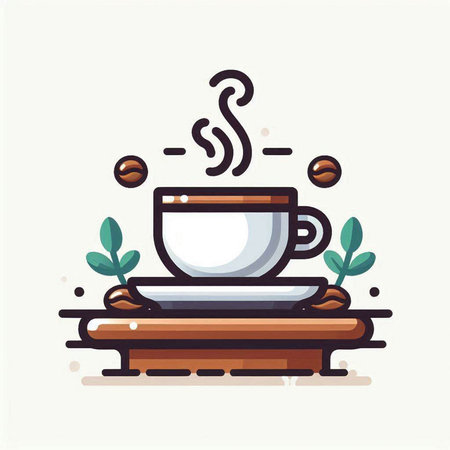 Coffee cup on wooden table. Flat style vector illustration.のイラスト素材