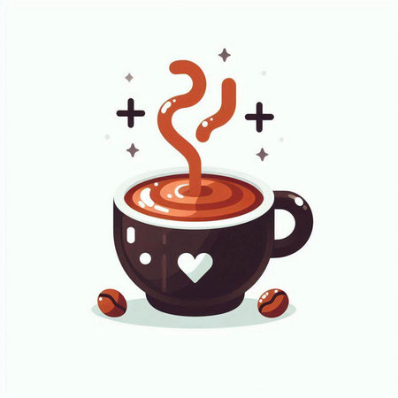 Coffee cup with heart. Vector illustration in flat style.のイラスト素材