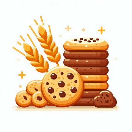 Cookies and wheat ears. Vector illustration isolated on white background.のイラスト素材