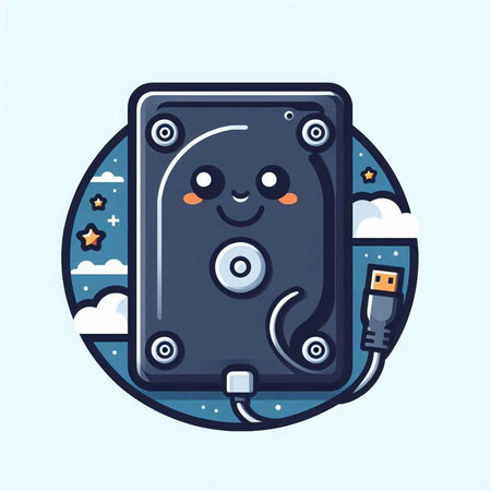 Vector illustration of a cartoon character of a black computer hard drive.のイラスト素材