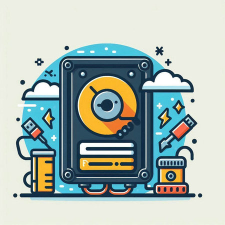 Hard disk drive in flat line style. Vector illustration for your design.のイラスト素材