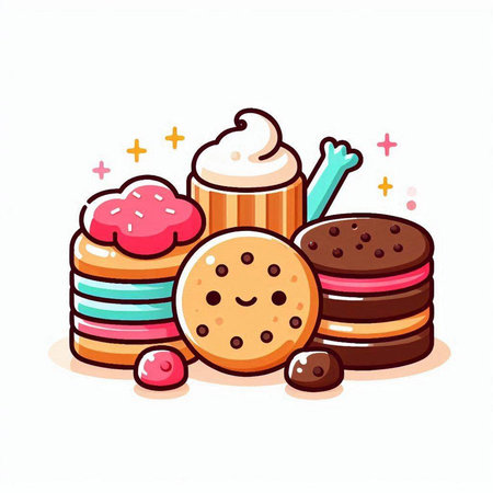 Cute cartoon vector illustration of macaroons with different toppings.のイラスト素材