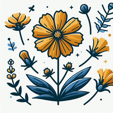 Flower vector illustration. Floral background with hand drawn flowers.のイラスト素材