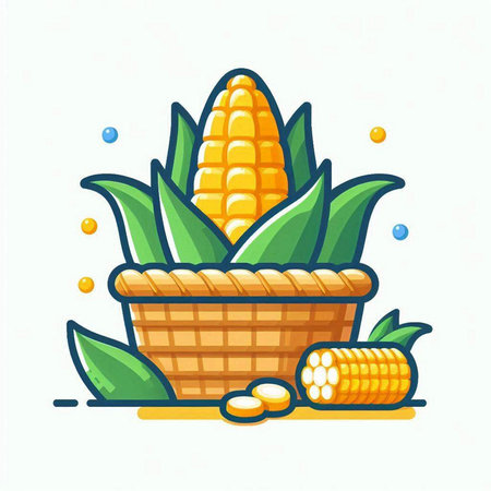 Illustration of corn in a basket on white background. Vector illustration.のイラスト素材