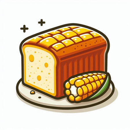 Illustration of a loaf of bread and corn on a white backgroundのイラスト素材