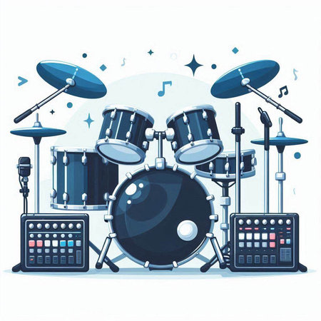 Drums set. Musical instruments. Vector illustration in cartoon style.のイラスト素材