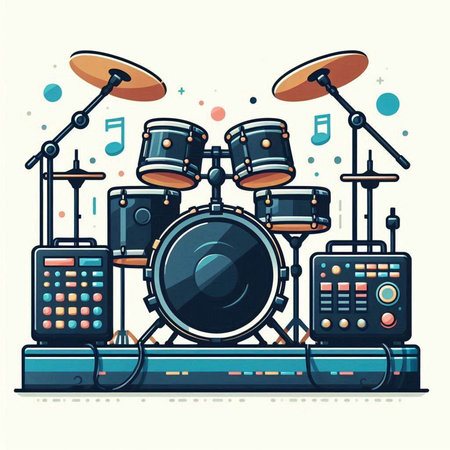 Drum set. Musical instruments. Vector illustration in flat style.のイラスト素材