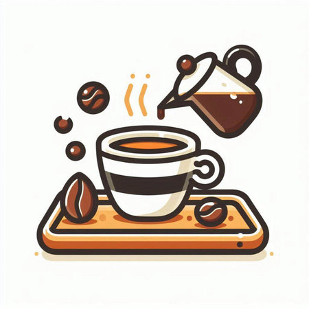 Coffee cup and coffee beans on a white background. Vector illustration.のイラスト素材