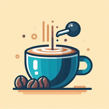 Coffee cup and beans. Vector illustration in flat style.のイラスト素材