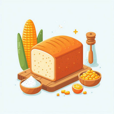 Illustration of bread and corn on the cob. Vector illustration.のイラスト素材
