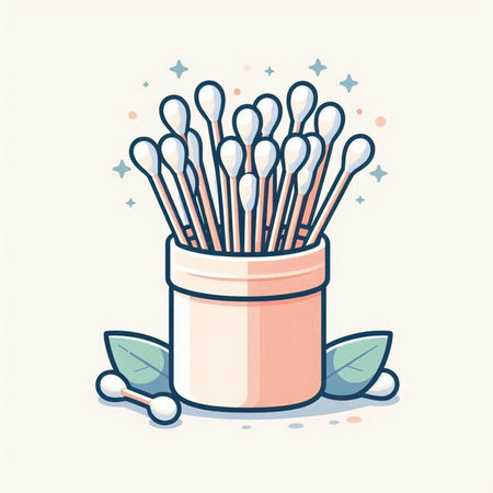 Cotton swabs in a jar. Vector illustration in cartoon style.のイラスト素材