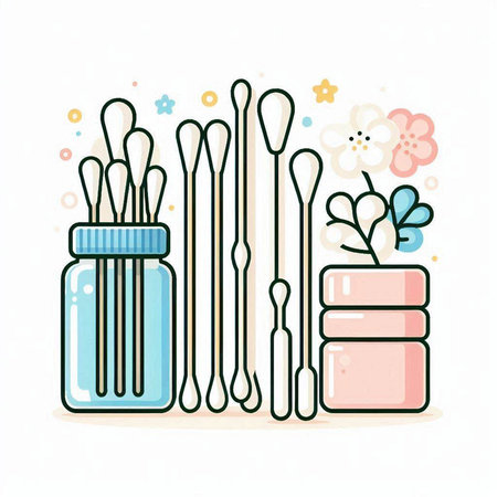 Cotton swabs and cotton buds vector illustration in doodle styleのイラスト素材