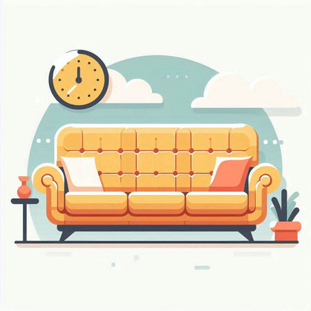 Sofa in the living room. Flat style vector illustration.のイラスト素材