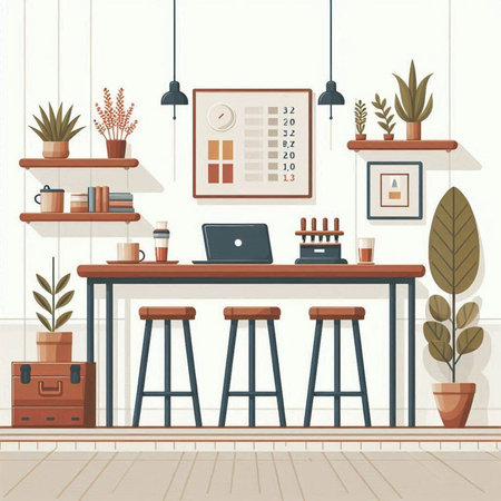 Interior of modern office with furniture. Flat style vector illustration.のイラスト素材