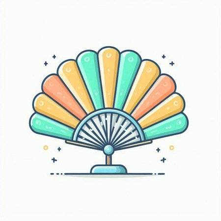 Colorful hand fan icon in flat line style. Vector illustration.のイラスト素材