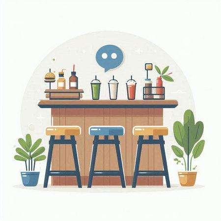 Bar counter with barman equipment. Vector illustration in flat style.のイラスト素材