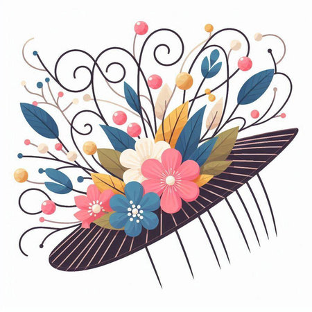 Hand drawn vector abstract floral illustration with flowers, leaves and branches.のイラスト素材
