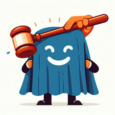 Cartoon character of judge with a gavel. Vector illustration.のイラスト素材