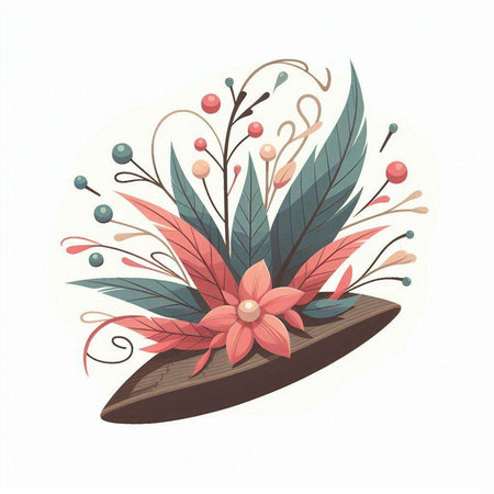 Hand drawn illustration with flowers and leaves. Floral design element.のイラスト素材
