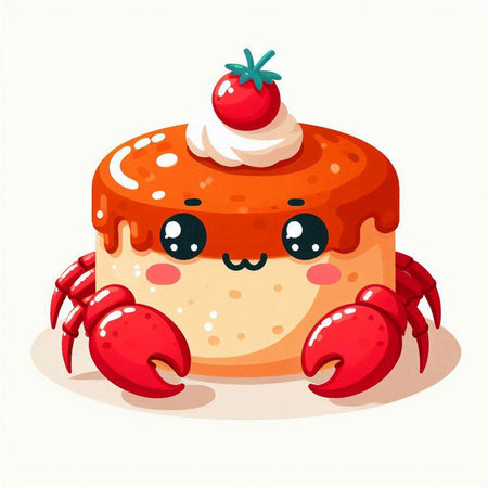 Cute cartoon crab cake. Vector illustration of a cute crab cake.のイラスト素材