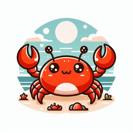 Cute crab on the beach. Vector illustration in cartoon style.のイラスト素材