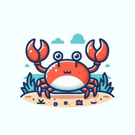 Cute crab on the beach. Vector illustration of a cartoon character.のイラスト素材