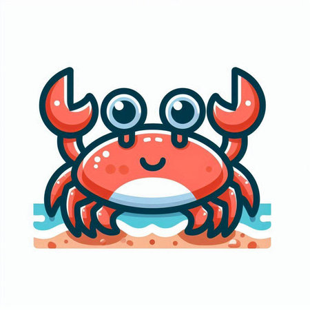 Cute cartoon crab on the beach. Vector illustration isolated on white background.のイラスト素材