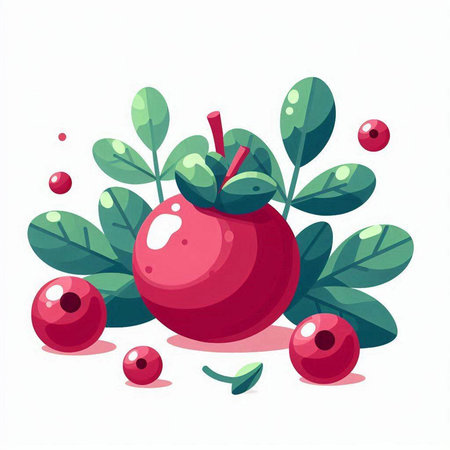 Cranberry with green leaves and red berries. Vector illustration.のイラスト素材