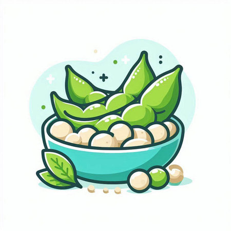 Bowl of chickpeas with green leaves. Vector illustration.のイラスト素材