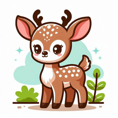Cute cartoon deer in the forest. Vector illustration of a wild animal.のイラスト素材