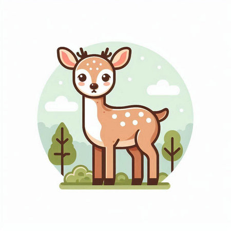 Cute cartoon deer in the park. Vector illustration in flat styleのイラスト素材