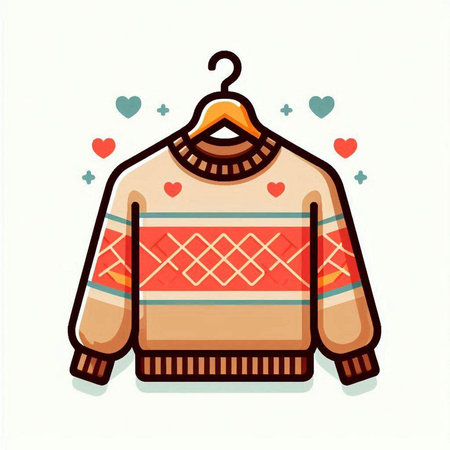 Knitted sweater with hearts on a hanger. Vector illustration.のイラスト素材