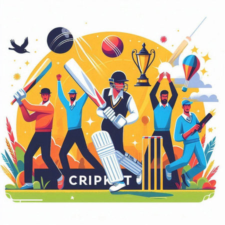 Cricket championship banner with batsman and players. Vector illustrationのイラスト素材
