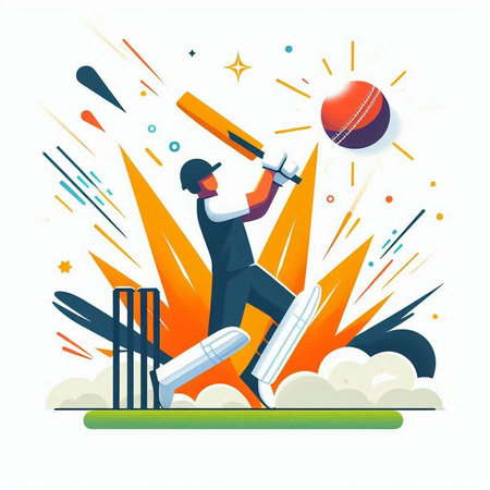 Cricket player batsman playing cricket. Vector illustration in flat styleのイラスト素材