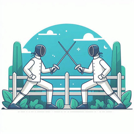 Fencing in the park. Vector illustration in flat cartoon style.のイラスト素材