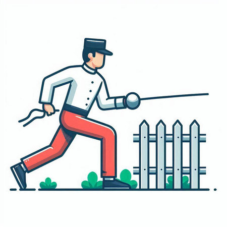 Fencing. Man in a hat with a sword. Vector illustration.のイラスト素材