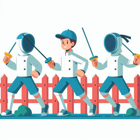 Fencing players vector illustration. Cartoon character of a man wearing fencing costume and helmet.のイラスト素材
