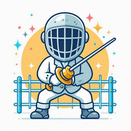 Cricket player holding a baton. Vector illustration in cartoon style.のイラスト素材