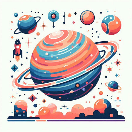Planets in outer space. Vector illustration in flat cartoon style.のイラスト素材