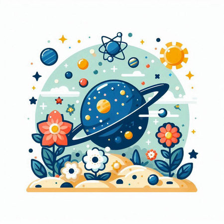 Planets and solar system. Solar system in flat style. Vector illustration.のイラスト素材